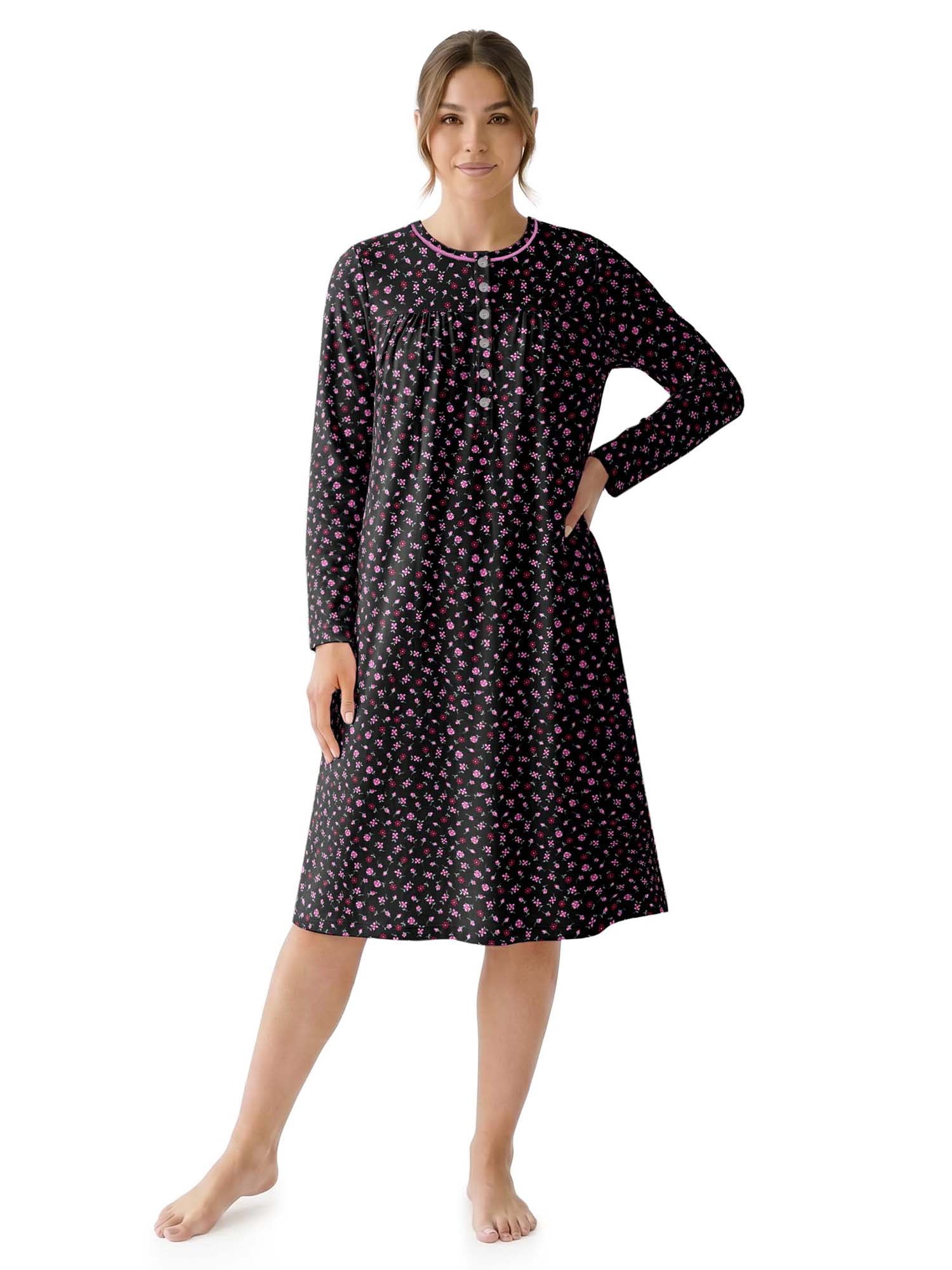 Aria Women’s Long Sleeve Stretch Velour 44" Sleepwear Nightgown, Sizes XS-5X