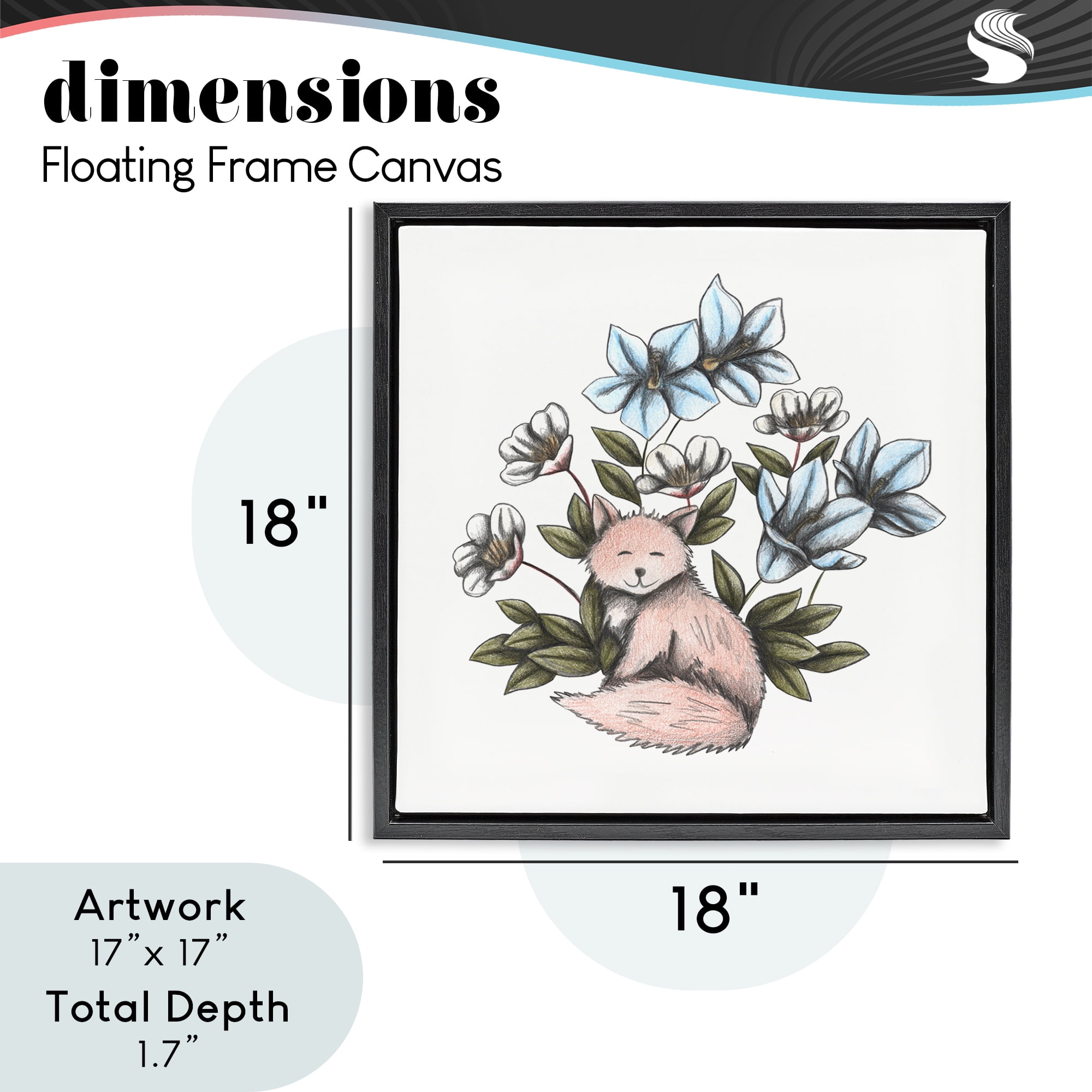 Gentle Fox with Flowers Black Framed Floater Canvas Wall Art, design by Cecilia Battaini