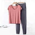 thumbnail image 2 of Posijego Two Piece Pajama Sets for Women Summer V Neck Short Sleeve Causal Shirt Jogger Pants Sleepwear Set with Pockets, 2 of 5