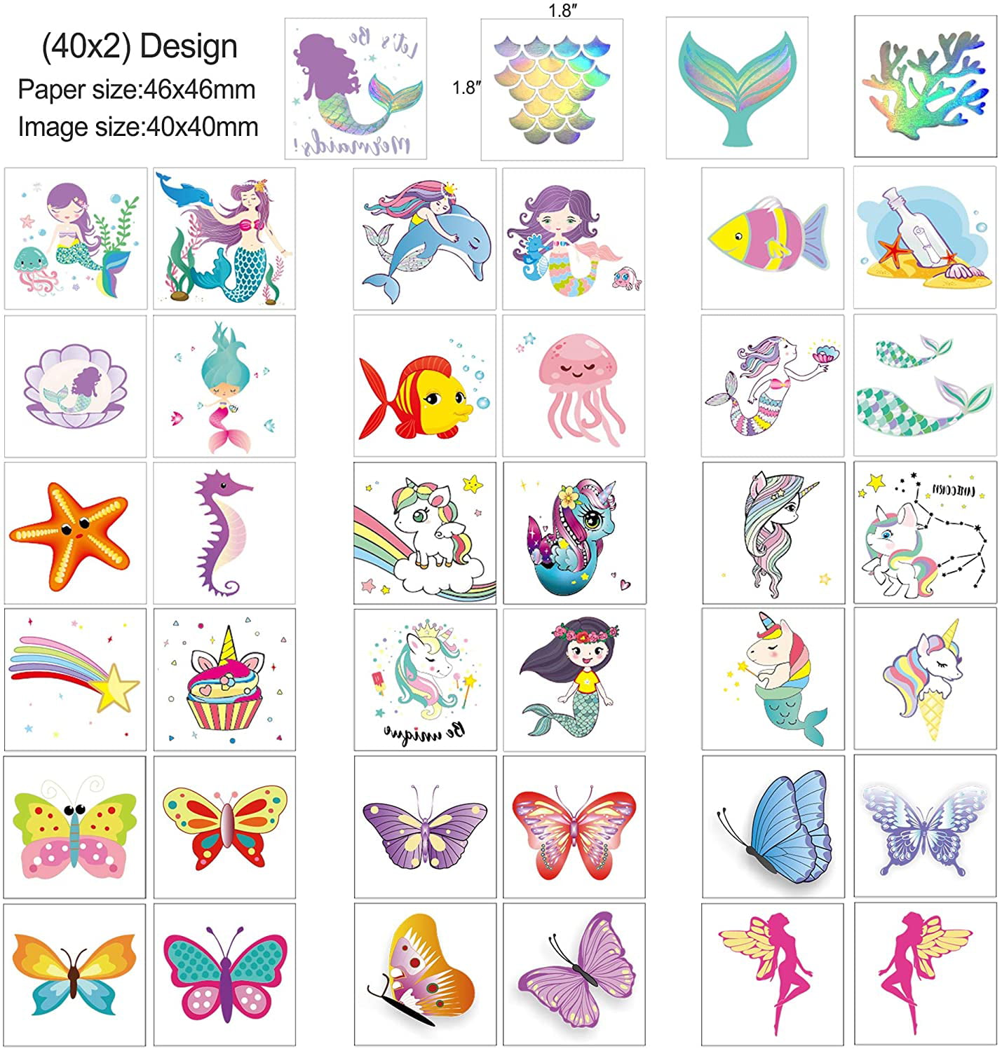 Temporary Tattoos for Kids Girls Party Bag Filler 6 Sheets of Glitter Tattoo Fun Sparkle Stickers 60+ Shining Fake Tattoos Princess Butterfly Bug Alphabet Rainbow Flash Waterproof Transfers