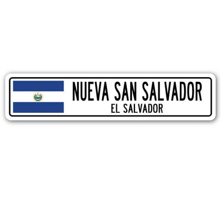 NUEVA SAN SALVADOR, EL SALVADOR Street Sign Salvadoran flag city country 