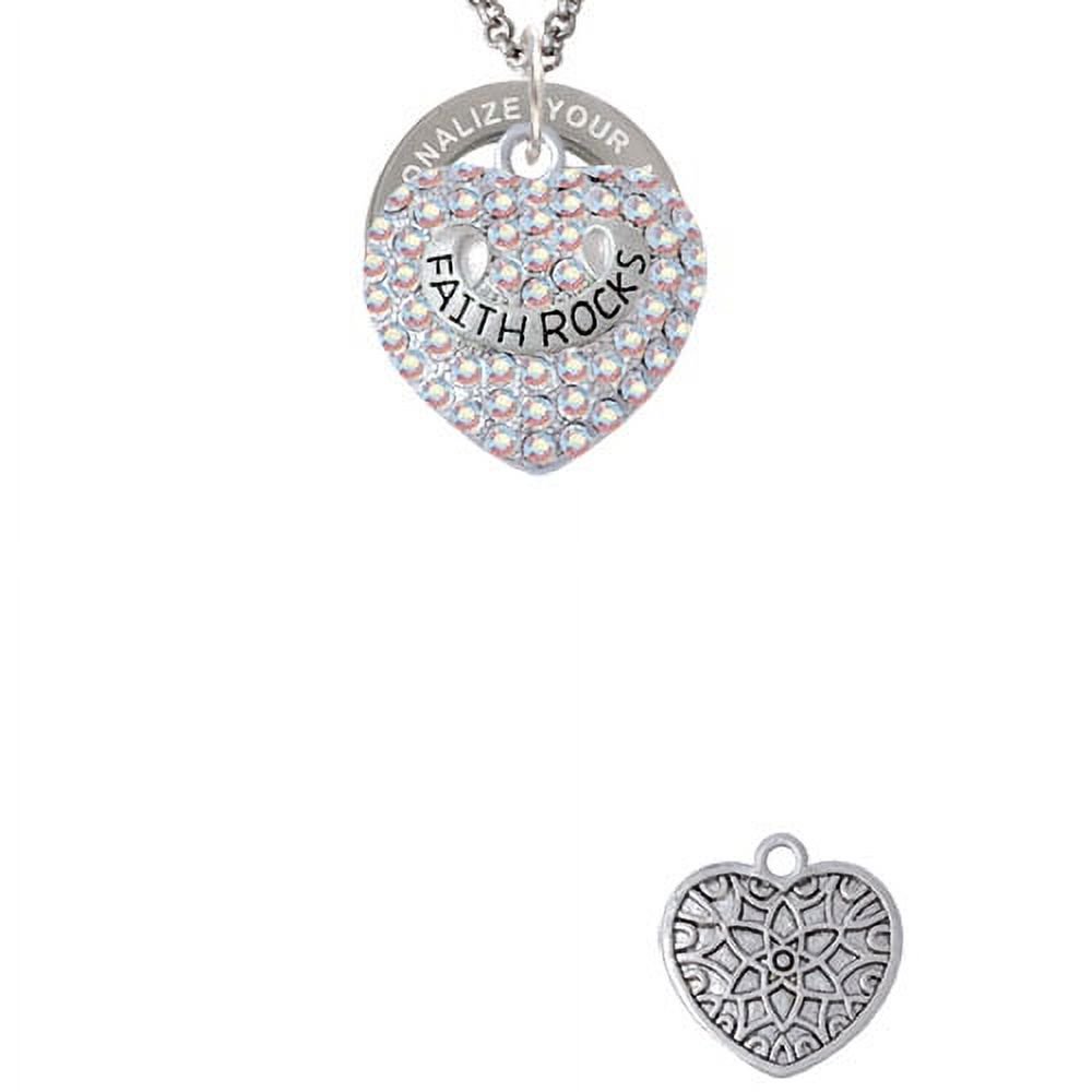 Silvertone Faith Rocks on AB Crystal Heart Custom Engraved Affirmation Ring Necklace