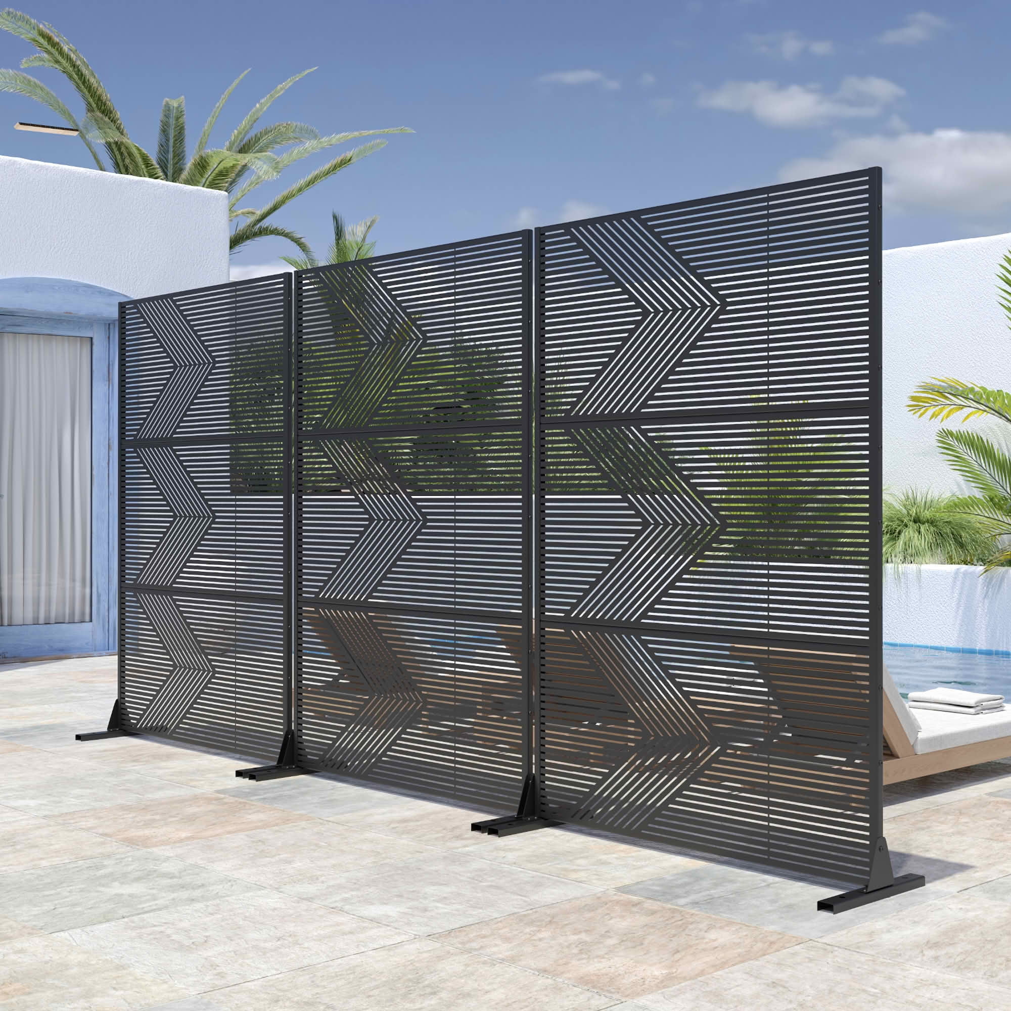 MAYEERTY 72x47x16 Inch Black Twill V-Shaped Galvanized Steel Privacy Screen for Outdoor Street