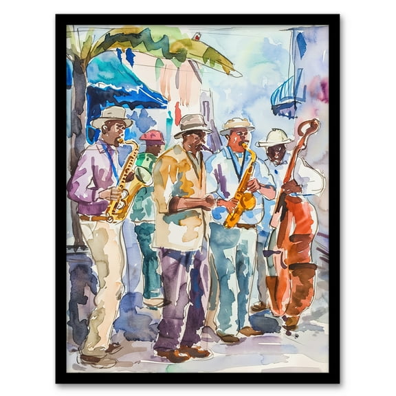 Artery8 New Orleans Jazz Music Festival Street Musicians Living Room Art Print Framed Poster Wall Decor 12x16 inch