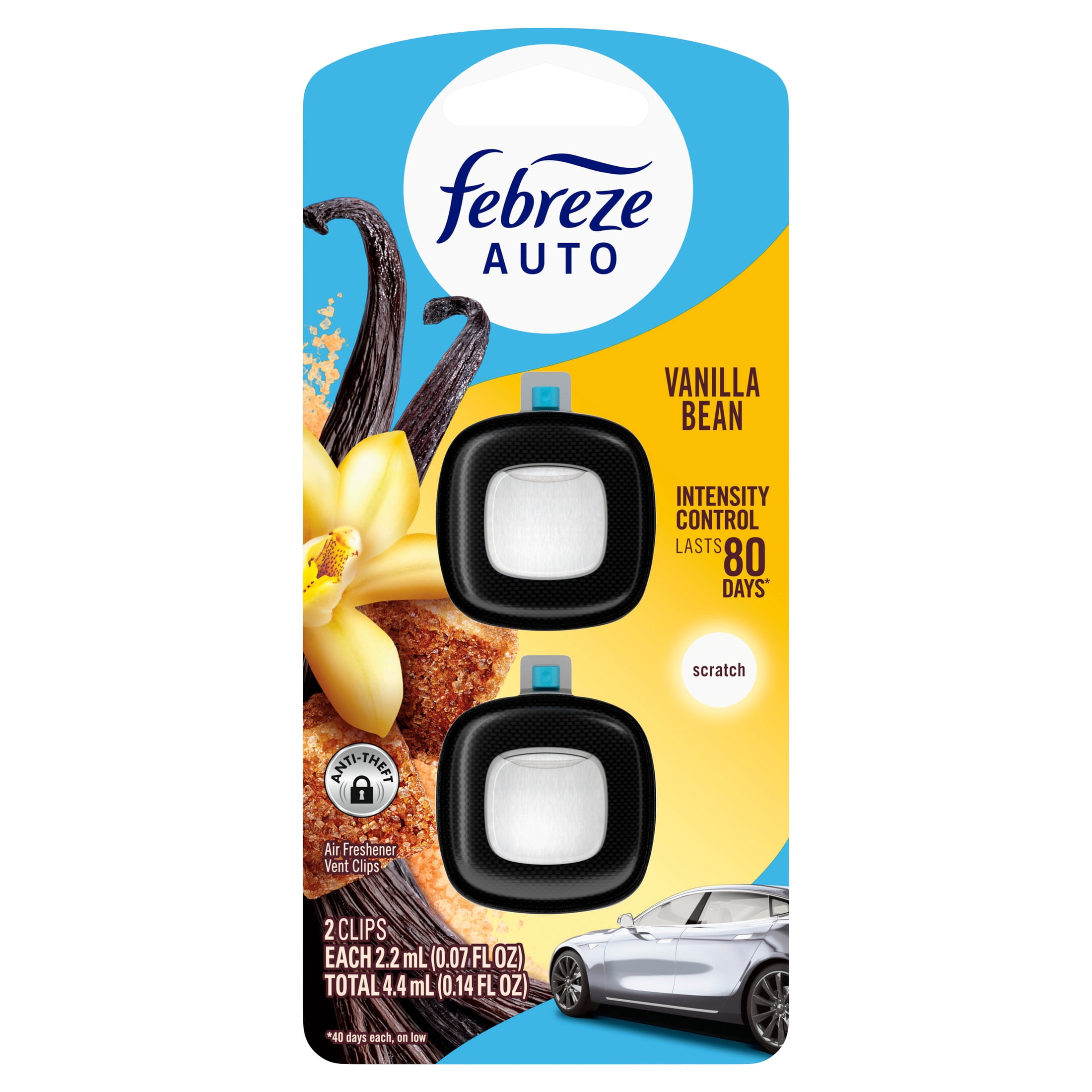 Febreze Auto Air Freshener, Car Vent Clip, Vanilla Bean, 2 Count