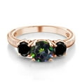 thumbnail image 2 of Gem Stone King 2.40 Ct Round Green Mystic Topaz Black Diamond 18K Rose Gold Plated Silver 3 Stone Ring (Size 5), 2 of 3