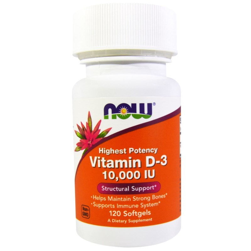 NOW Foods Vitamin D3 Highest Potency 10000 IU ,120 Softgels-3 Pack