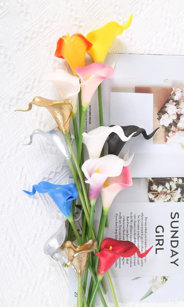 10pcs Artificial Flowers Fake Calla Lily Flowers Real Touch Calla Lily Faux Flowers Arrangement Bouquet for Home Garden Office Party Wedding Bouquet Centerpieces Flower Home Decoration (White)