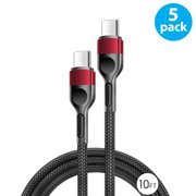 USB C to USB C Cable [10ft, 5-Pack], TRMTECH 60W/3A Fast Charging USB Type C Charger Cord Compatible with Samsung Galaxy S22/S22+, S21/S21+ Ultra 5G, S20/S20+ Ultra 5G, Note20/10, Pixel, Switch & More
