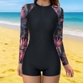 thumbnail image 5 of Nmnitkp UPF 50+ Modest Long Sleeve Swimsuits for Women Floral Zipper High Neck Bathing Suit Rash Guard Surfing One Piece Swimwear, 5 of 7