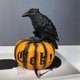 thumbnail image 2 of Halloween Crow Pumpkin Figurine Black Raven Pumpkin Resin Statue, 2 of 5