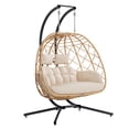 thumbnail image 4 of SWITTE Swing Egg Chair with Stand 2 Person Beige Wicker Egg Chairs Indoor & Outdoor, 4 of 8