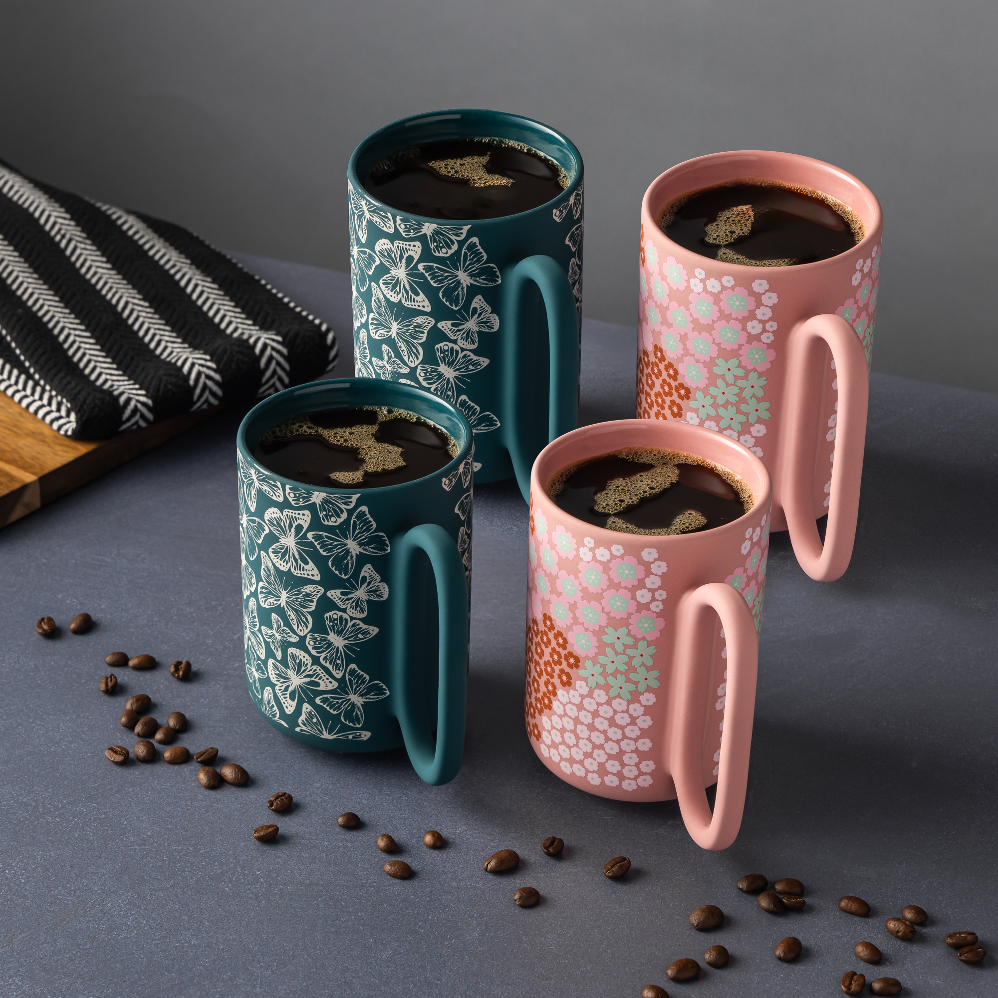 Thyme & Table Butterflies & Flowers Stoneware Mugs, 4-Pack photo 4