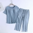 thumbnail image 2 of Tnhcen Women's Built-in Bra Modal Pajama Set Short Sleeve Capri Pants Sleepwear Plus Size Comfortable Loungewear XL-3XL Blue, 2 of 6