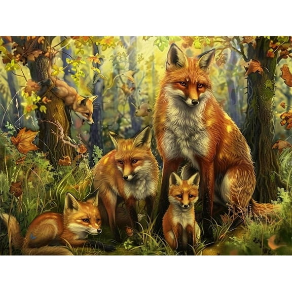 Jigsaw Puzzles 500 Pieces Wooden Adults Puzzle Autumn Foxes Formation Wooden Educational Games Gift for Family Friend Home Decor Wall Art