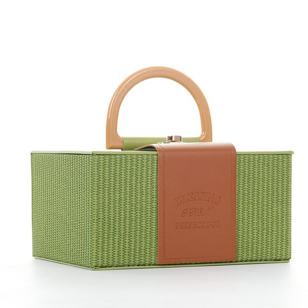 Caja de regalo elegante de piel sintética rosa con asa de 28 x 13 x 19 cm