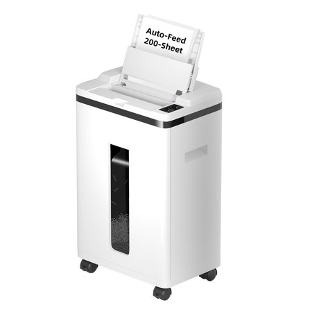 Acpouw 200-Sheet Auto Feed Micro Cut Paper Shredder for Office, 40Min Commercial Paper Shredder, P-5 Security, with 5.8Gal Bin, <60 dB Quiet, Anti-Jam