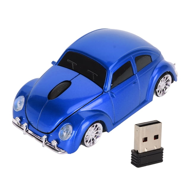 Ratón inalámbrico rojo estilo deportivo de 2,4 GHz con receptor USB y linterna frontal LED de 1600 DPI para ordenador portátil o de escritorio, color azul