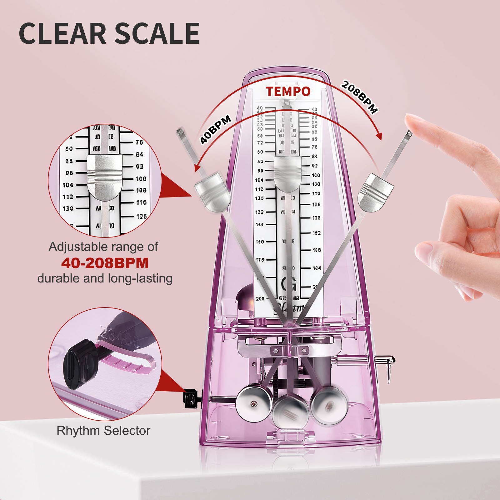 Mechanical Metronome for Piano Guitar Bass Violin Drums and Other Instruments Loud Sound and High Precision