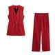 thumbnail image 4 of HH TRAF Conjunto de 2 piezas formado por camiseta y pantalón de pierna ancha, holgado, con cintura alta y cremallera lateral, sin mangas, con cinturón y bolsillo, escote en V y decorado para mujer, 4 of 5