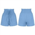 thumbnail image 3 of Pantalones Cortos de para Mujer, de Cintura Alta, con Pierna , Cómodos y Elásticos para Playa y Verano. Azul L, 3 of 6