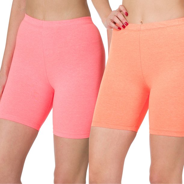 2 Packs of Womens & Plus Soft Cotton Stretch Knee Length Leggings Fitness Sport Biker Shorts