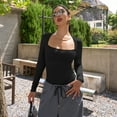thumbnail image 7 of OQQ women's square ribbed long sleeve bodysuits, 7 of 7