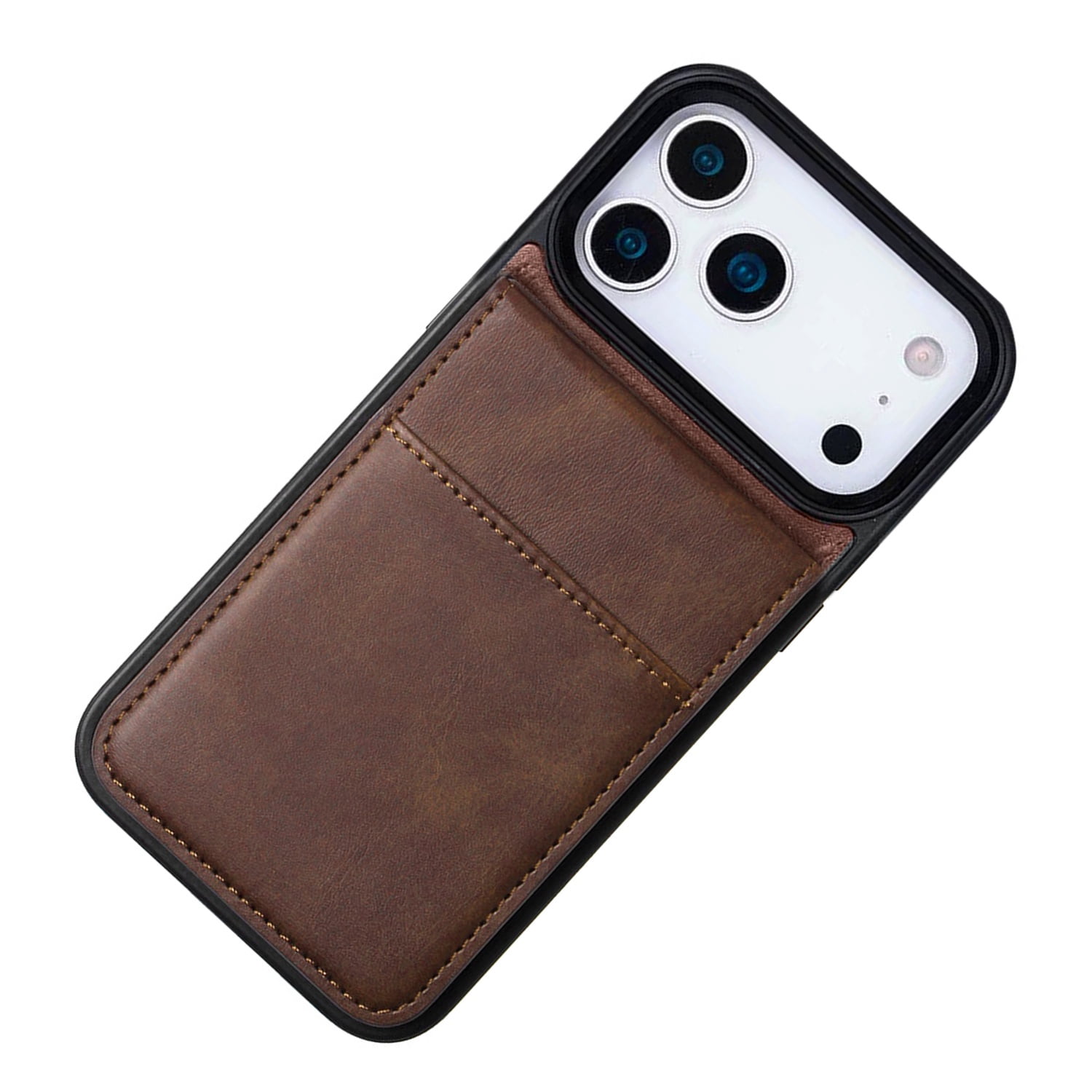 Card Holder Leather Case with Foldable Stand for iPhone 17 Pro Max - Brown