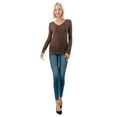 thumbnail image 5 of Simply Fashion Basic V Neck Long Sleeve T-Shirts - Stretch Cotton SpandexBROWN,SMALL, 5 of 5