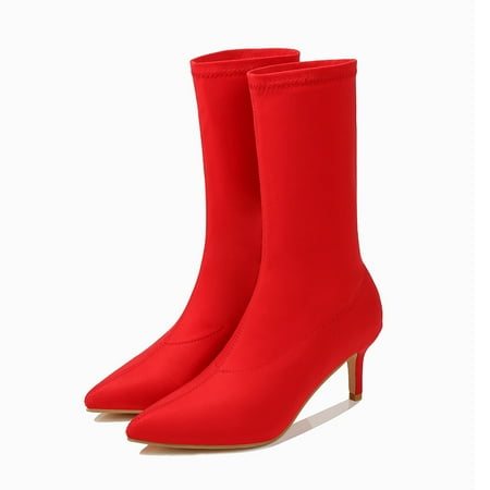 

Autumn Women Sock Boots Stretch Fabric High Heels Pointed Toe Ankle Boots Pumps Stiletto Lady Shoes