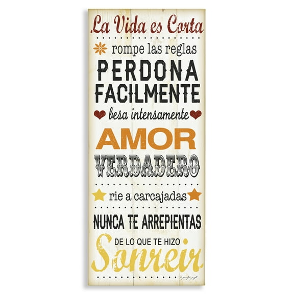 Stupell Industries La Vida es Corta Inspirational Quotes & Sayings Painting Wrapped Canvas Art Print Wall Art, 10 x 24