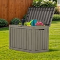 thumbnail image 2 of DEXTRUS 45 Gallon Outdoor Resin Deck Box with Side Handles, Weatherproof & Lockable Patio Furniture Storage, Light Brown, 2 of 10