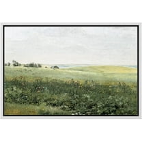 wall26 Framed Canvas Print Wall Art Green Meadow Hillside with Plants and Flowers Nature Wilderness Illustrations Modern Rustic Colorful Multicolor for Living Room, Bedroom, Office - 16"x24&quot