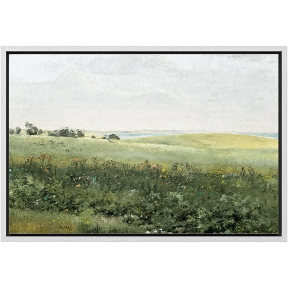 wall26 Framed Canvas Print Wall Art Green Meadow Hillside with Plants and Flowers Nature Wilderness Illustrations Modern Rustic Colorful Multicolor for Living Room, Bedroom, Office - 24"x36&quot