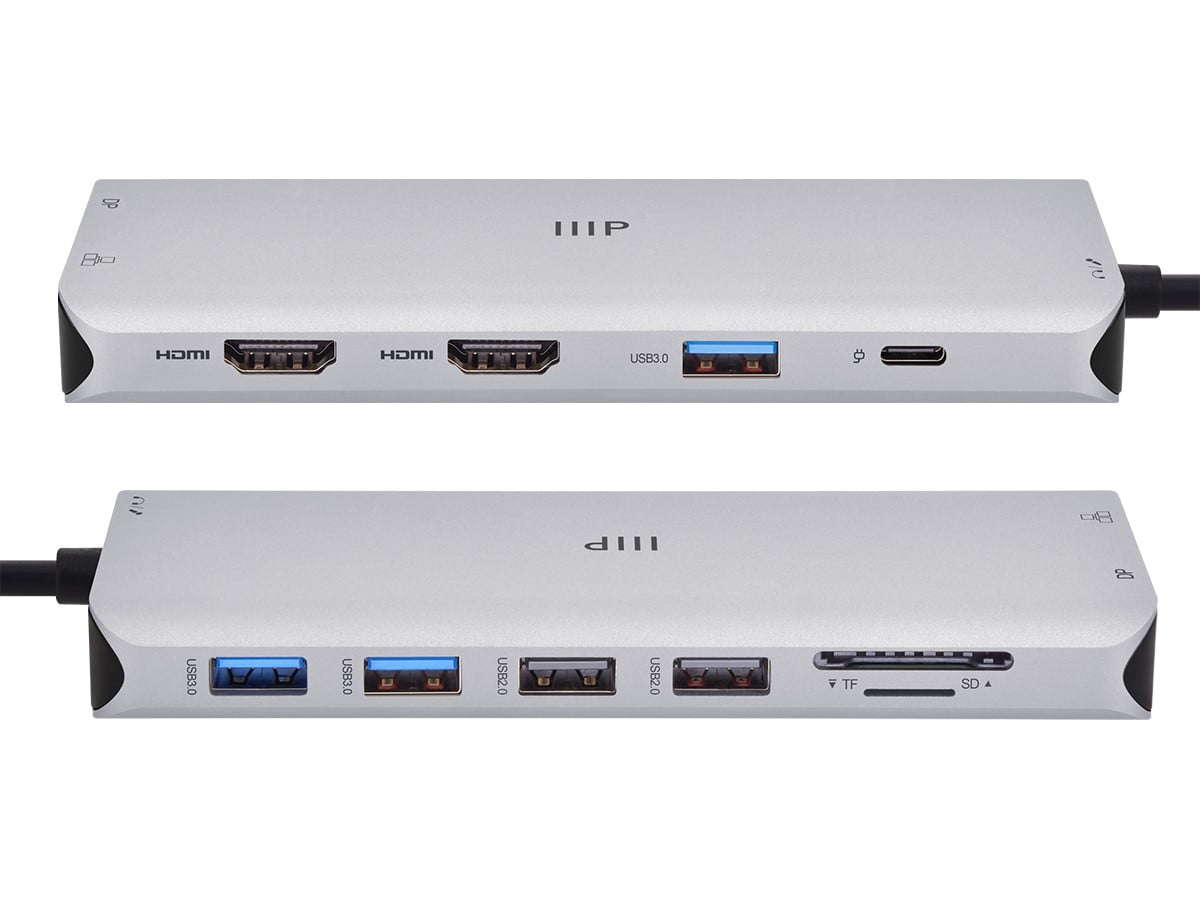Monoprice 13-in-1 Dual-HDMI + DisplayPort Multi-Stream Transport (MST) Triple Monitor Docking Station, 4K HDMI, 4K DisplayPort, 5Gbps USB A, Gigabit Ethernet, SD/MicroSD Readers, 100W PD, 3.5mm Dual