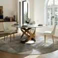 thumbnail image 4 of POVISON 51"Modern Round Glossy White Dining Table for 4, Sintered Stone Tabletop with Bronze X Carbon Steel Base, 4 of 9
