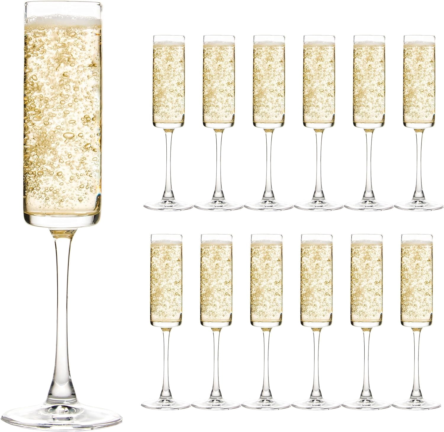 6 Oz Cylinder Champagne Flutes Set Of 12, Long Stemmed Crystal Clear Champagne Flute Glass Set, Sparkling Wine Glass for Home Party Wedding Anniversary Birthday Christmas