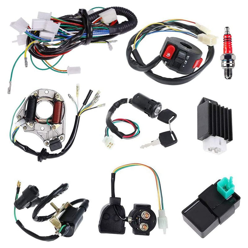 Solenoid Relay 2-Wire Ignition Coil 5 Pin CDI Box Regulator Rectifier Spark Plug for 4-Stroke 50cc 70cc 90cc 110cc 125cc ATV Dirt Bike Go Kart Compatible with Kazuma Taotao Coolster Parts