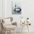 thumbnail image 4 of White Lotus Zen Stone Framed Canvas Wall Art - Minimalist Spa Water Lily Print, Calming Meditation Decor For Bathroom, Living Room, Bedroom, Yoga Studio 24*36inch(60*90cm), 4 of 6