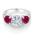 thumbnail image 2 of Gem Stone King 925 Sterling Silver White Moissanite and Red Created Ruby Engagement Ring for Women | 3.90 Cttw | Round 8MM | Gemstone Birthstone | Size 7, 2 of 5