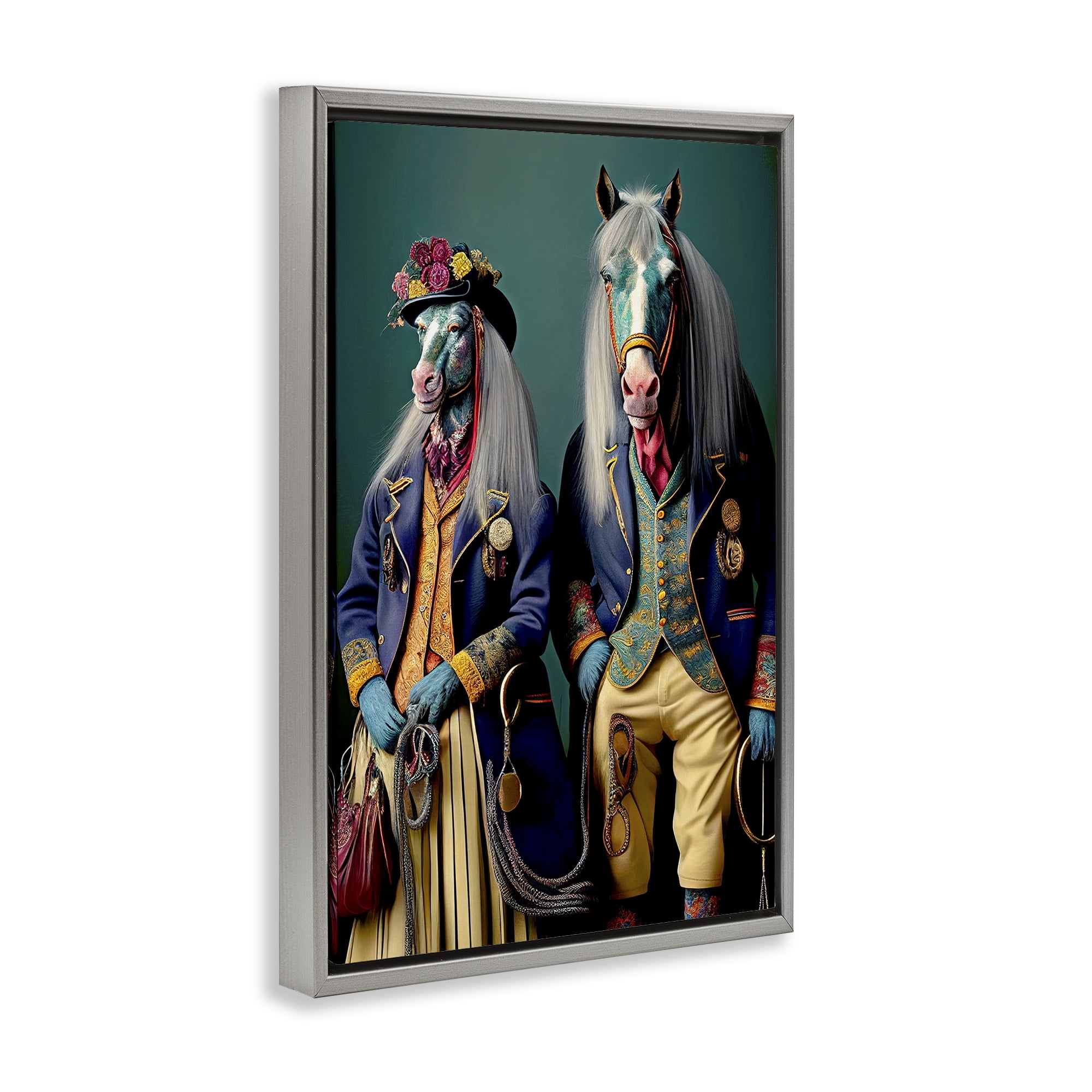 Stupell Industries Old Fashioned Horses Novelty Painting Gray Floater Framed Canvas Art Print Wall Art, 17 x 25