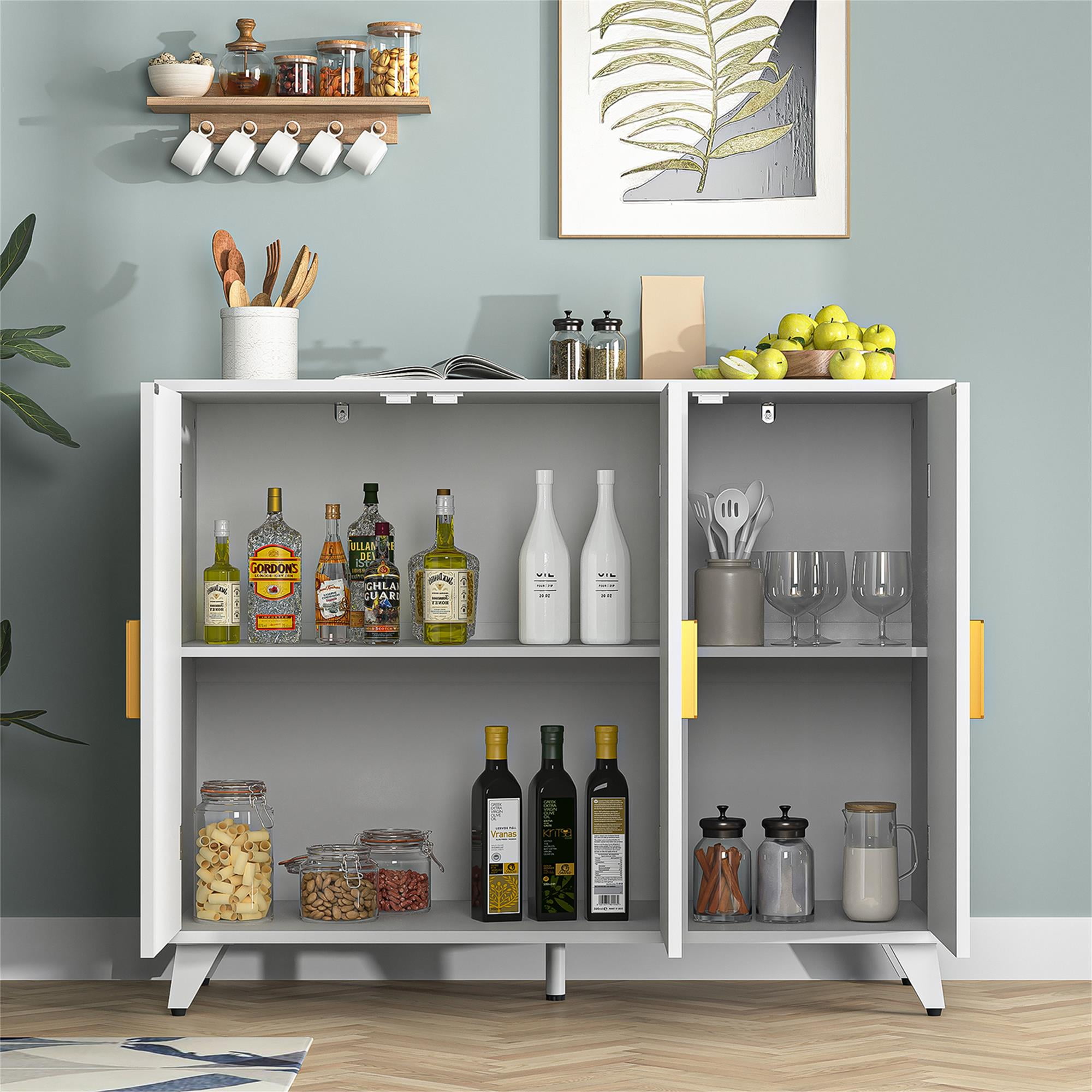 Finihen Sideboard Buffet Cabinet with 3 Doors, Removable Shelves, for Living room, Dining room, Entryway, White