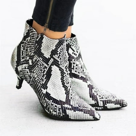 

Foraging dimple Boots Womens Shoes Pointed Toe Thin Heels Leopard Serpentine Boots Silver