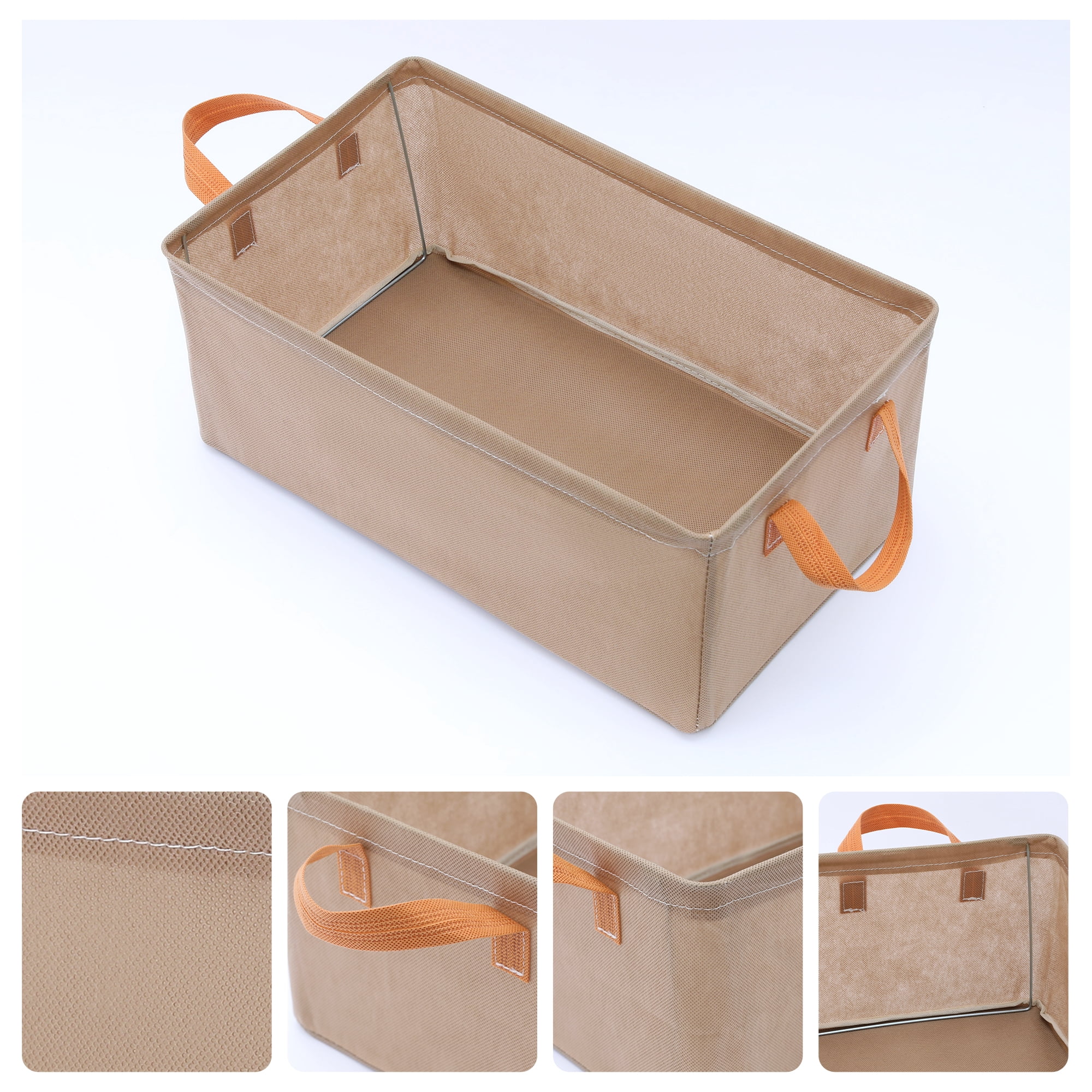 Unique Bargains Storage Bin with Handles for Shelves 1 Pack Basket Khaki