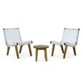 thumbnail image 2 of 3 Piece Wood Furniture Set with Rope Weave, Patio Conversation Chair and Table Sets with Ergonomic Design, for Garden, Backyard, Poolside, White and Teak, 2 of 9