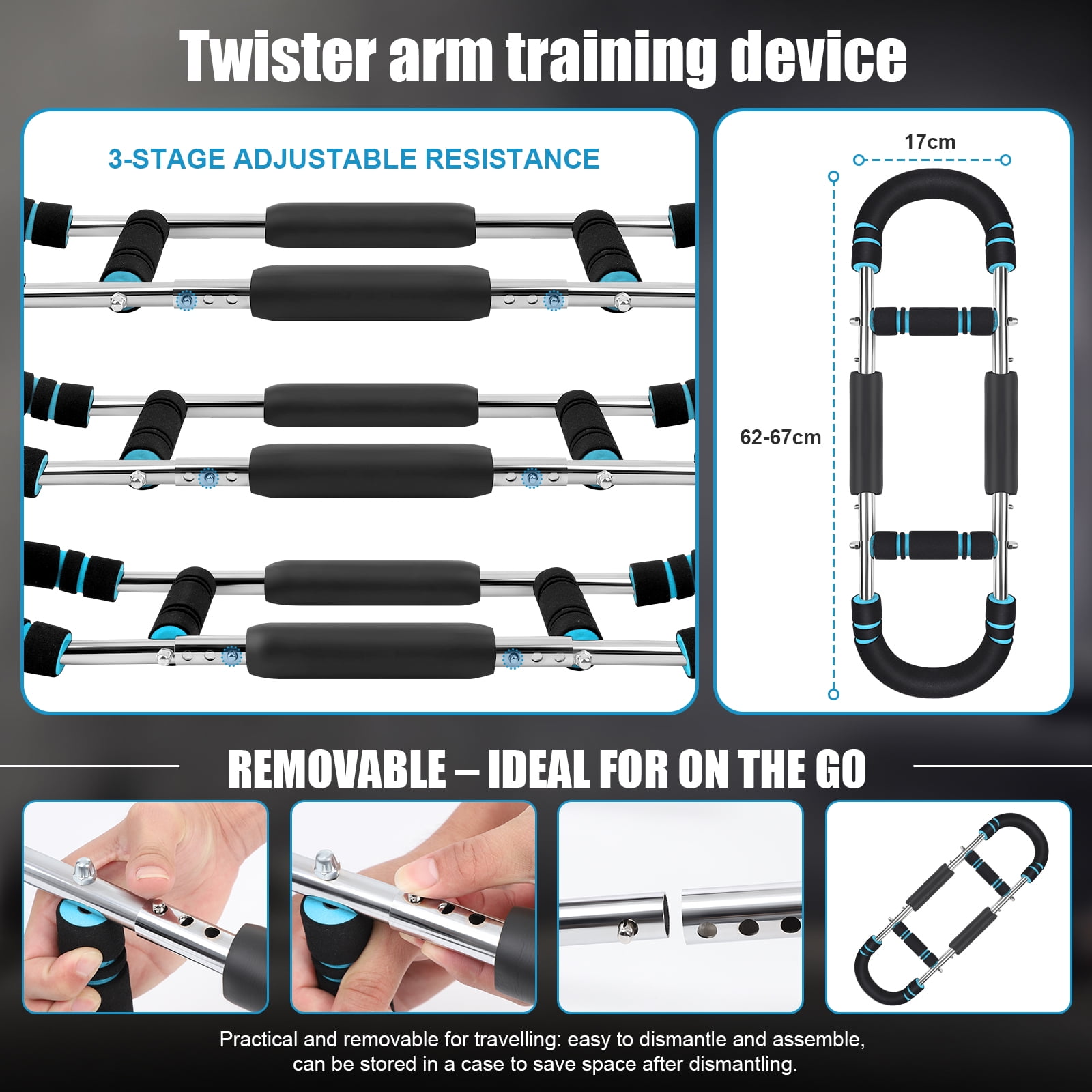 VIVIHEYDAY Twister Arm Trainer, 30/40/50 kg Adjustable Chest Workout Equipment Portable Detachable Power Twister Bar for Enhancing Upper Body Muscle