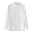 thumbnail image 5 of LYXSSBYX Men's Performance Long Sleeve Shirt Moisture Wicking Crew T-Shirt Baggy Cotton Linen Solid Pocket Turn-down Collar Tops, 5 of 8