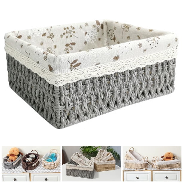 Cesta de almacenamiento Macarena de ratán multiusos para dormitorio baño gris medio A