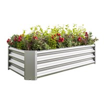 IVV Metal Raised Garden Bed Kit, 4FT Metal Planter Garden Boxes Outdoor Above Ground Patio Flower Beds for Vegetables Fruits and Herbs, Silver