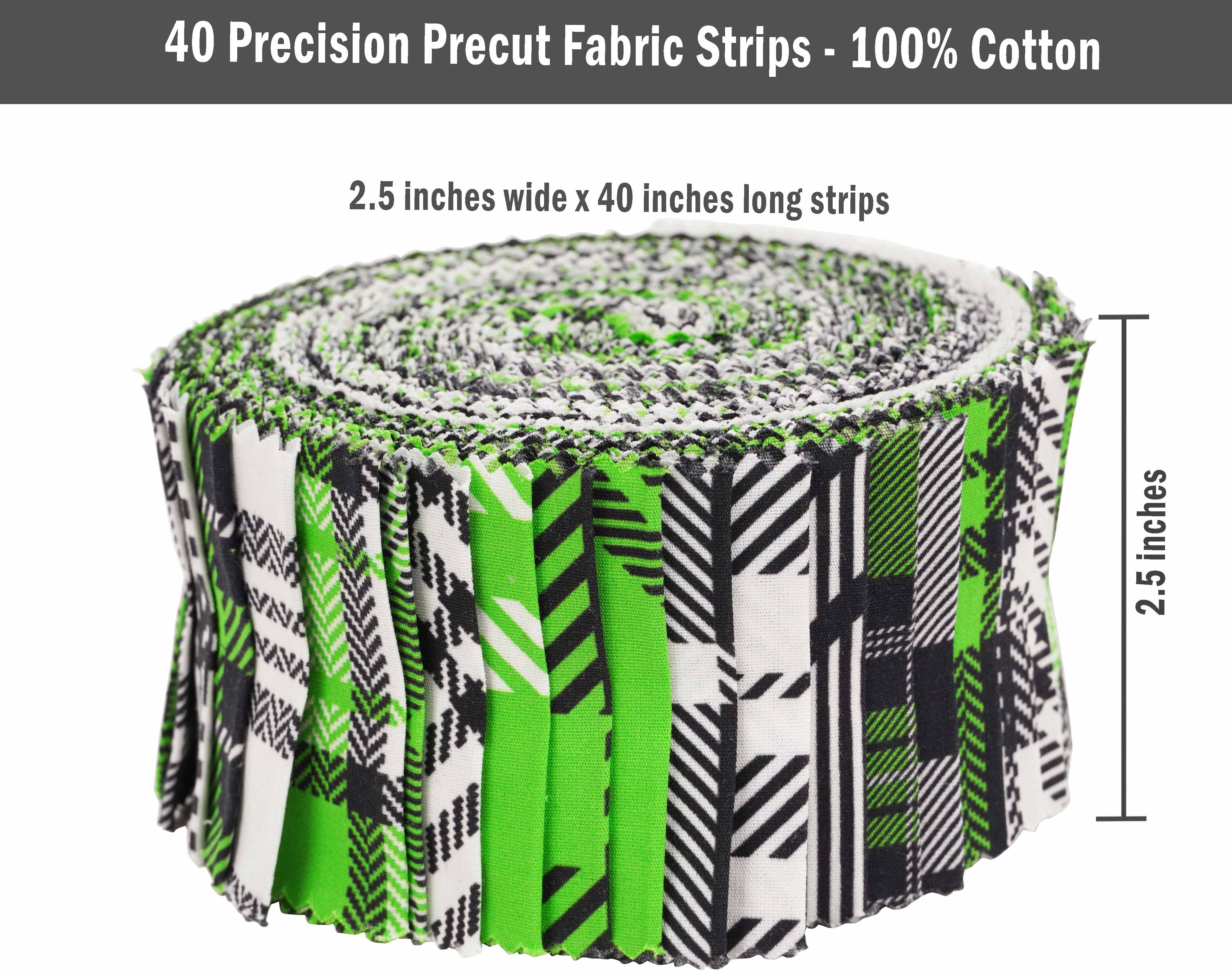 Soimoi 40Pcs Check & Tartan Print Cotton Precut Fabrics For Quilting Craft Strips 2.5x42inches Jelly Roll - Green & Black